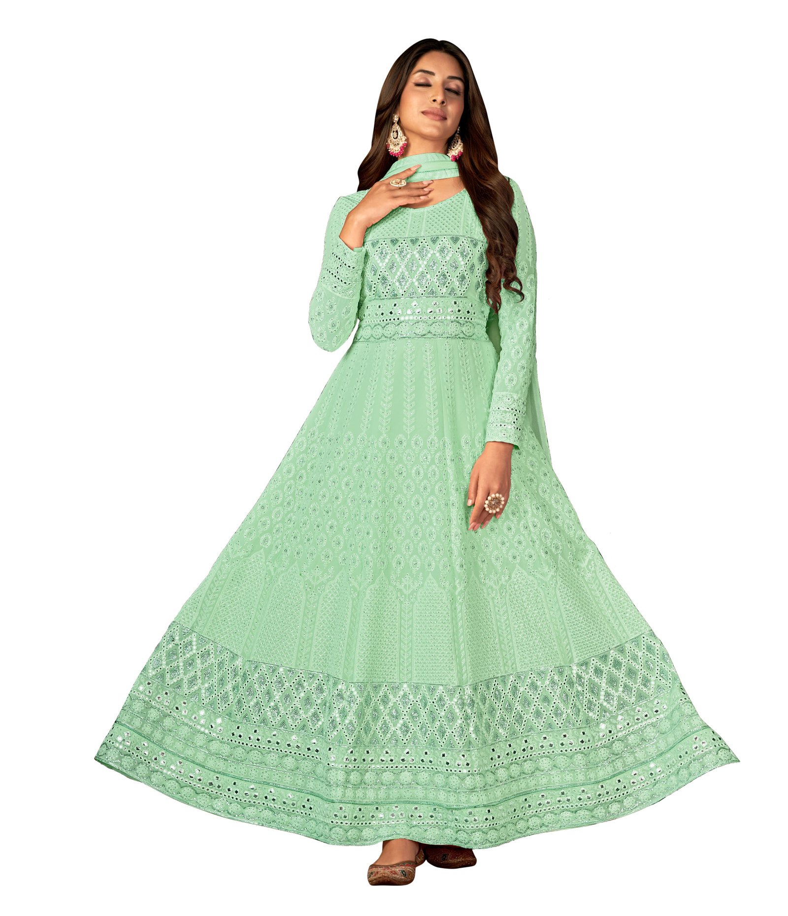 Women Thread And Sequins Embroidered Work Bottom Santoon and Inner Santoon with 