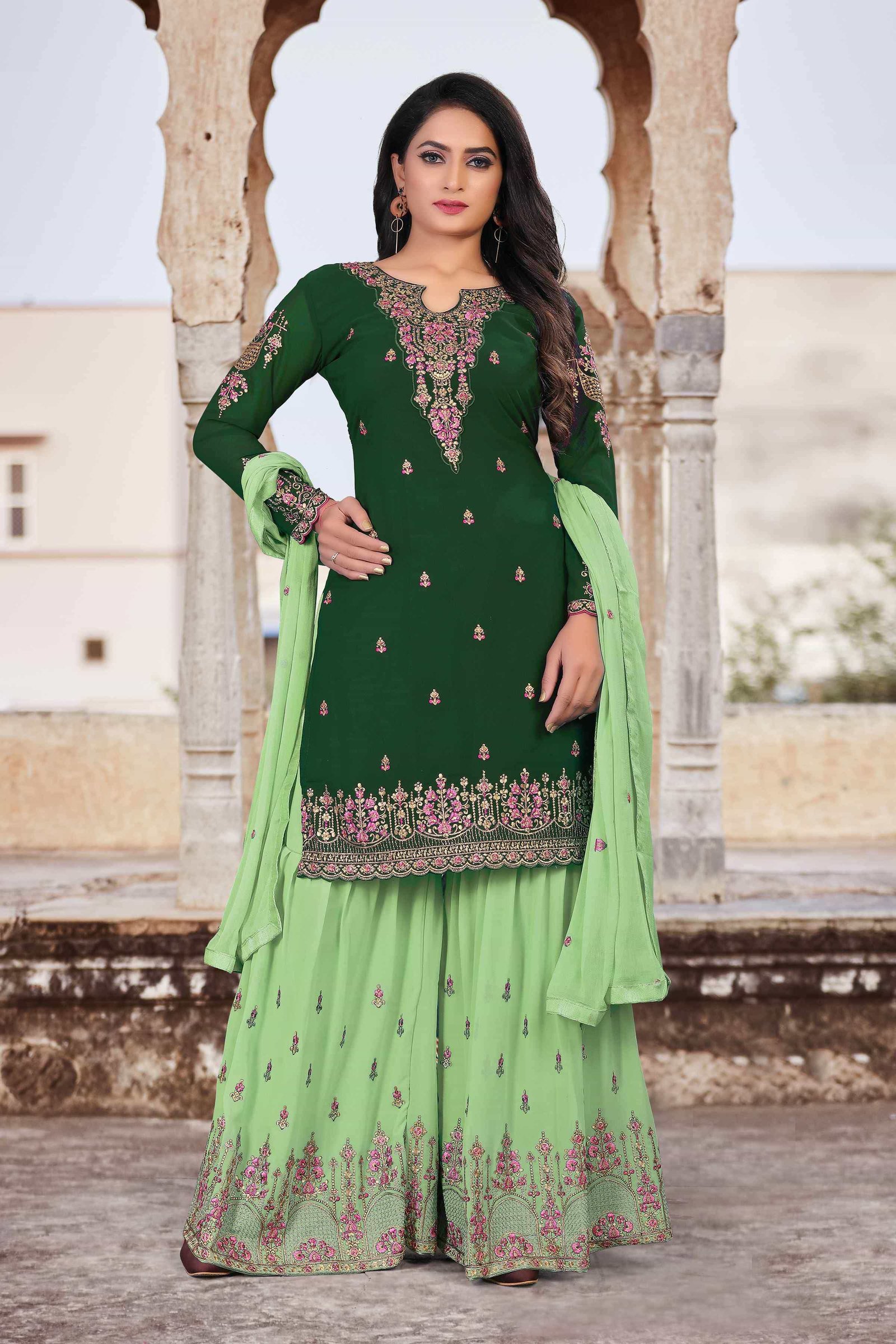 Women's Anarkali Faux Georgette Embroidery Semi-stitched Salwar Suit with sarara