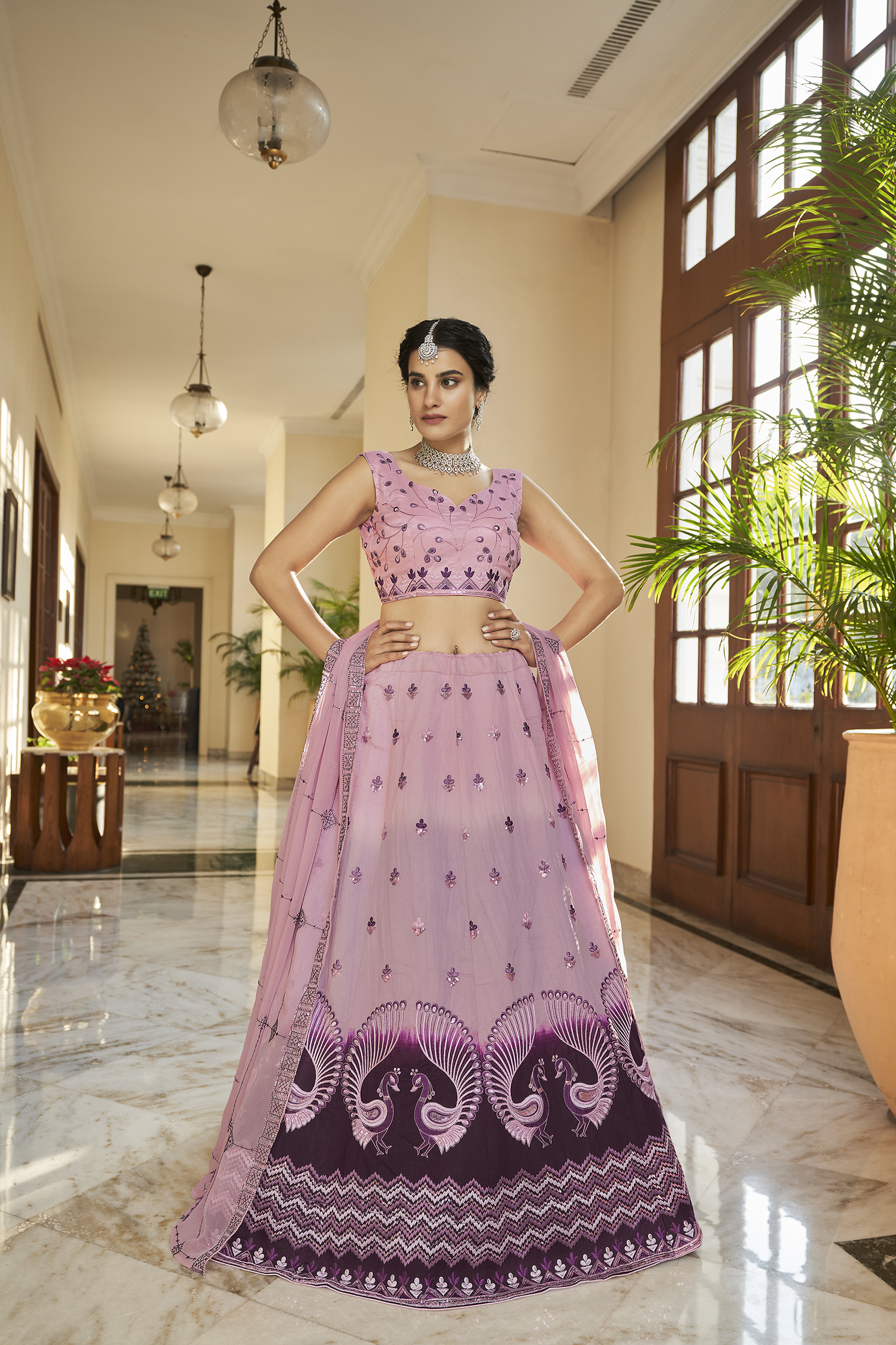 Multi Art Silk Embroidered Bridesmaid Wedding Heavy Border Lehenga Choli