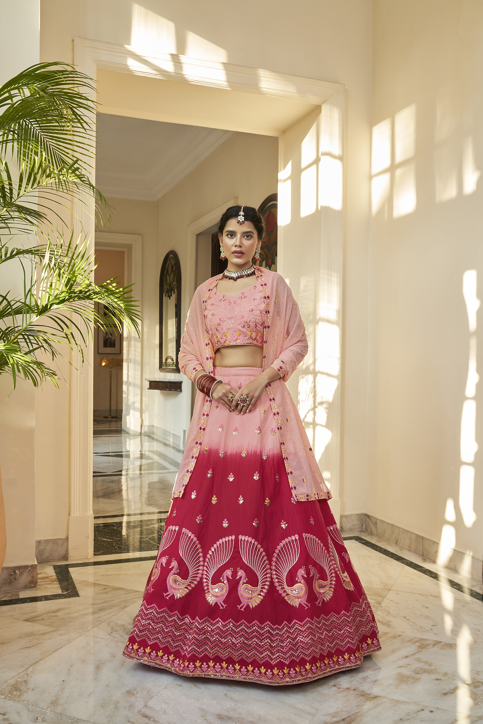 Pink Embroidered Semi-Stitched Lehenga & Unstitched Blouse & Dupatta