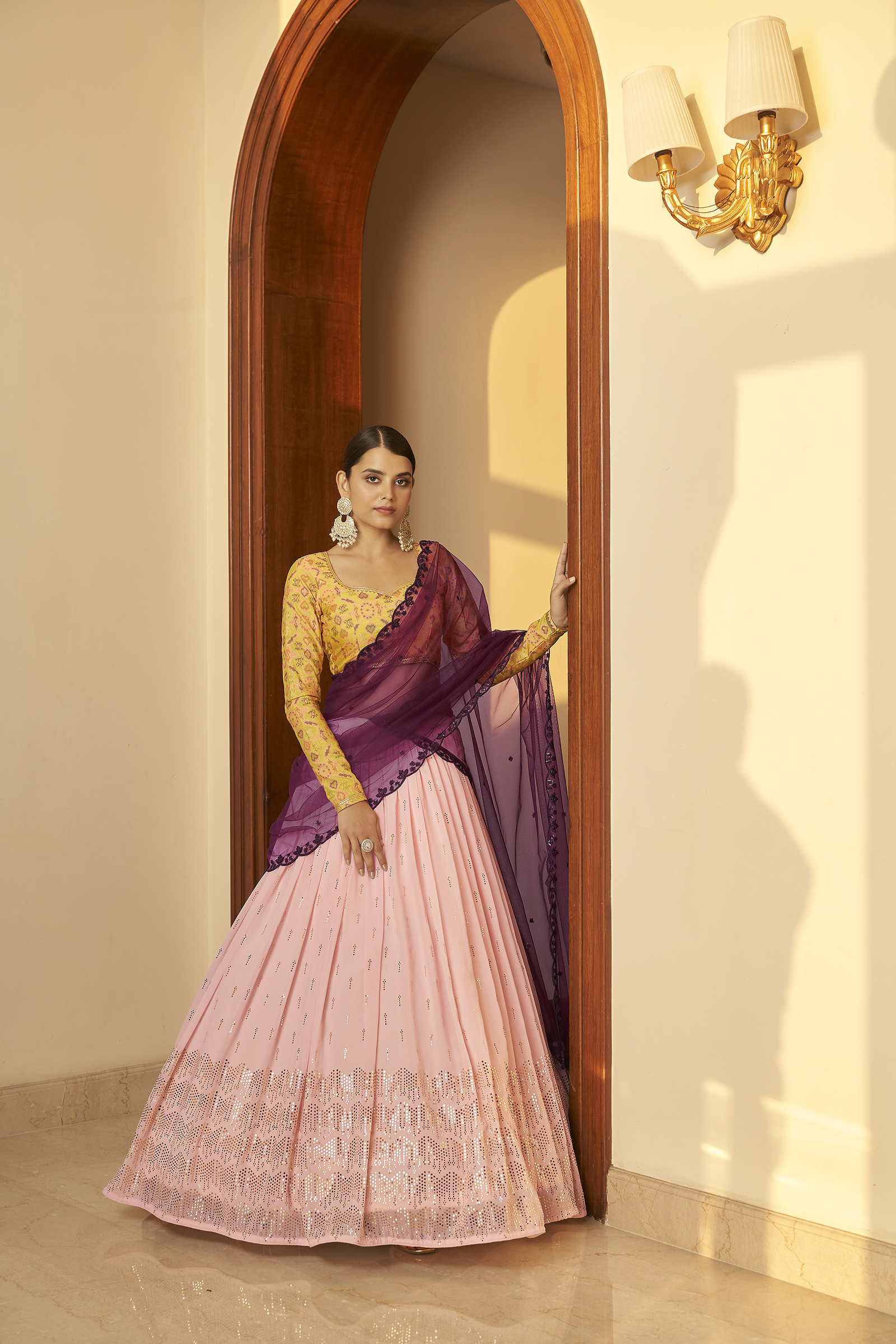 Embroidered Sequinned Semi-Stitched Lehenga & Unstitched Blouse With Dupatta