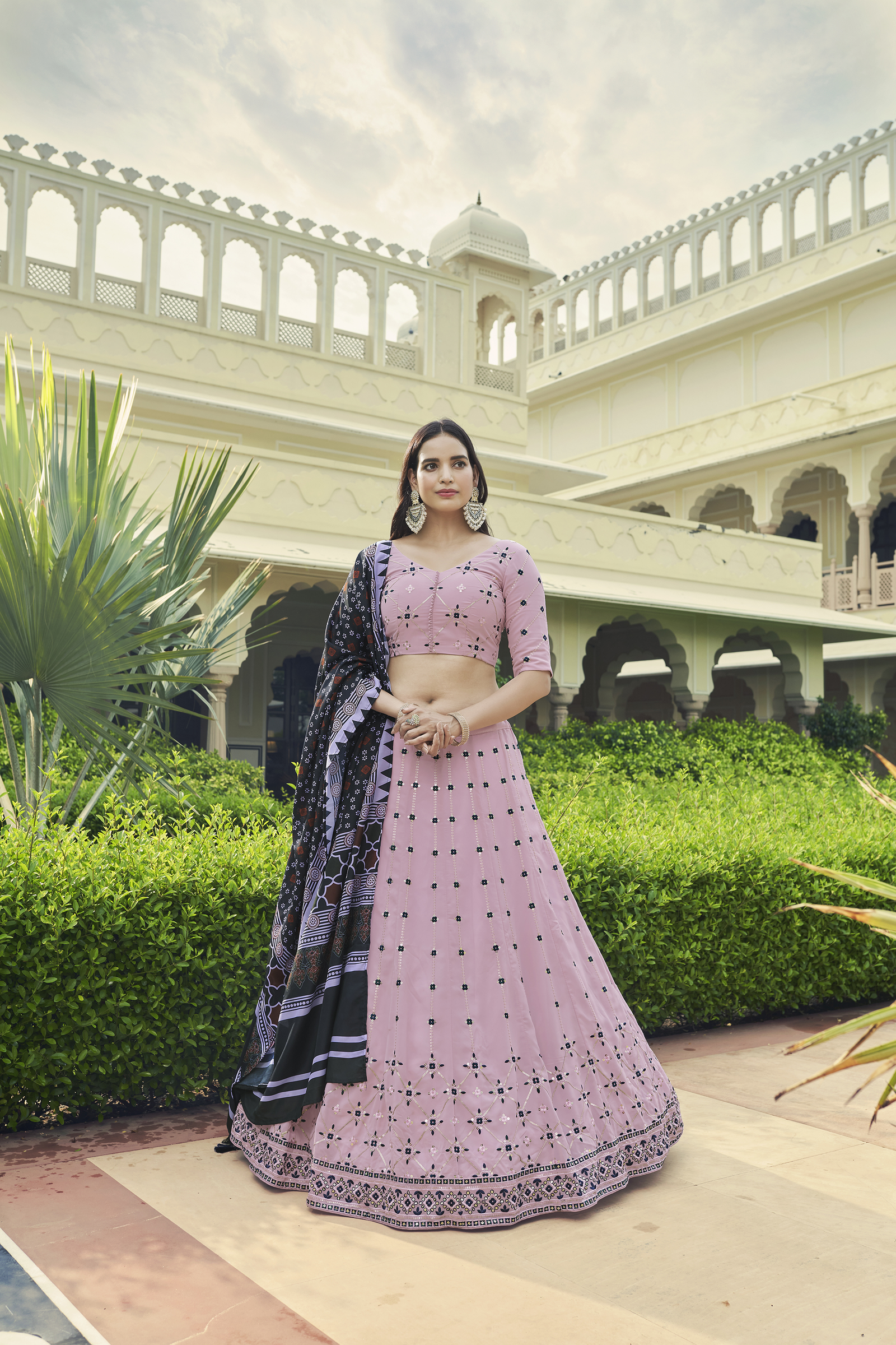 Luxuriant Sequence Embroidery Work Dusty Pink Lehenga Choli