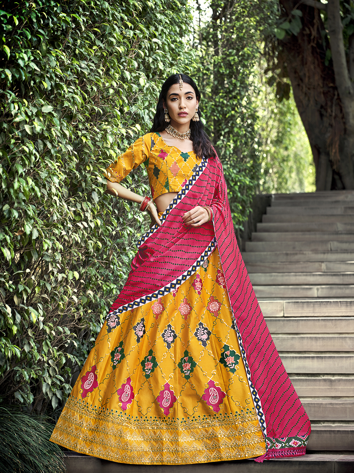 Deep Pink Sequins Silk Lehenga Choli