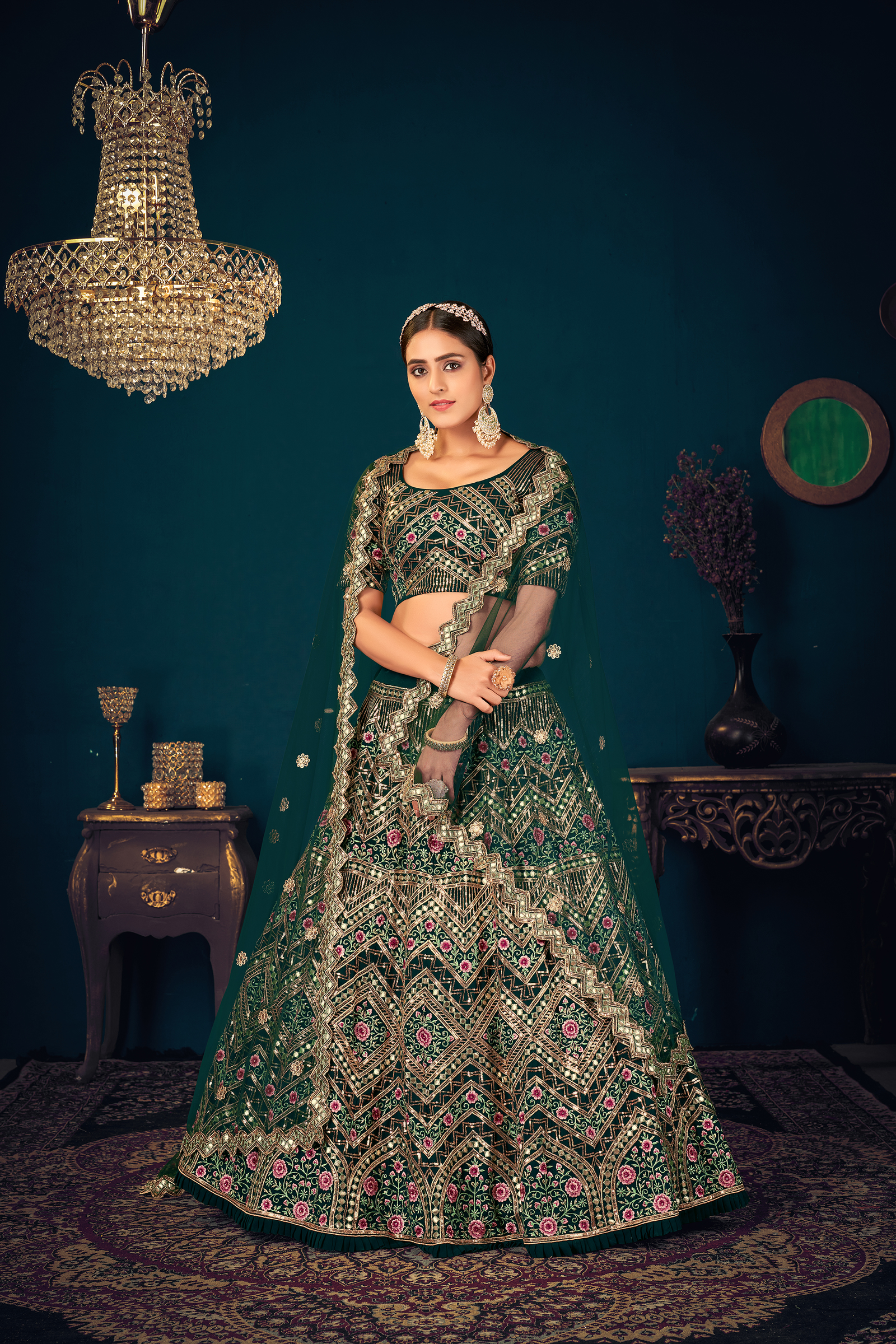 Dark Green color heavy designer lehenga for wedding functions