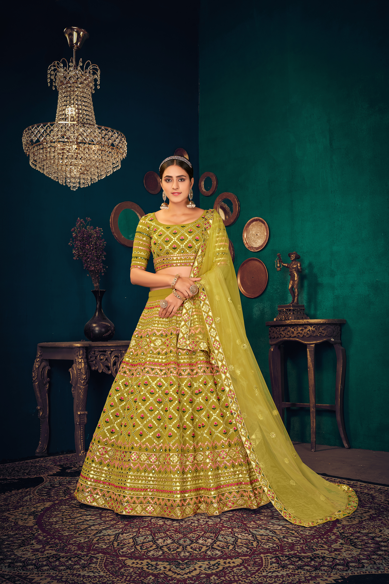 Lime Green Gotta Work Georgette Wedding Lehenga Choli
