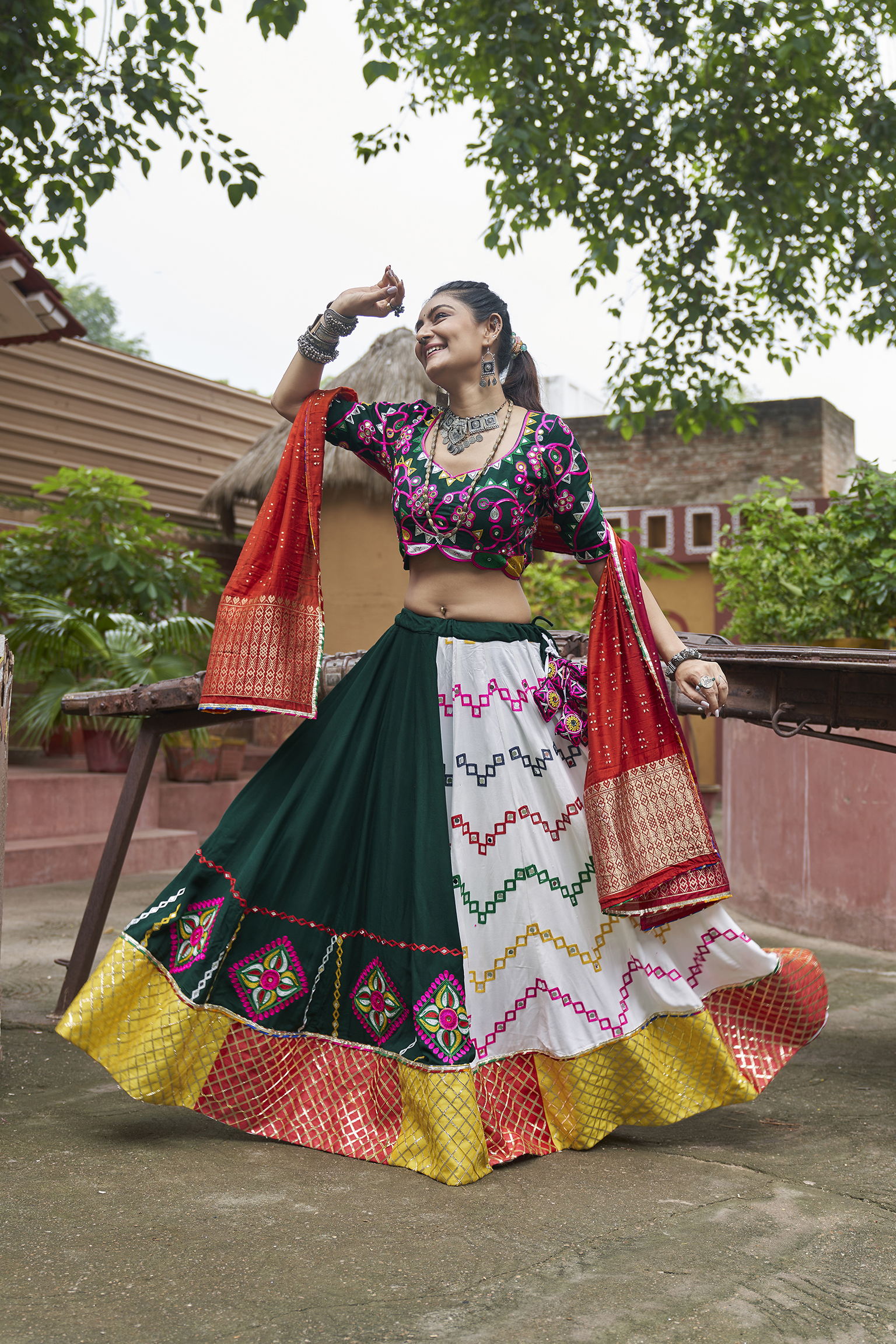 Multi Color Navratri choli With Embroidered work with all over mirror | lehenga