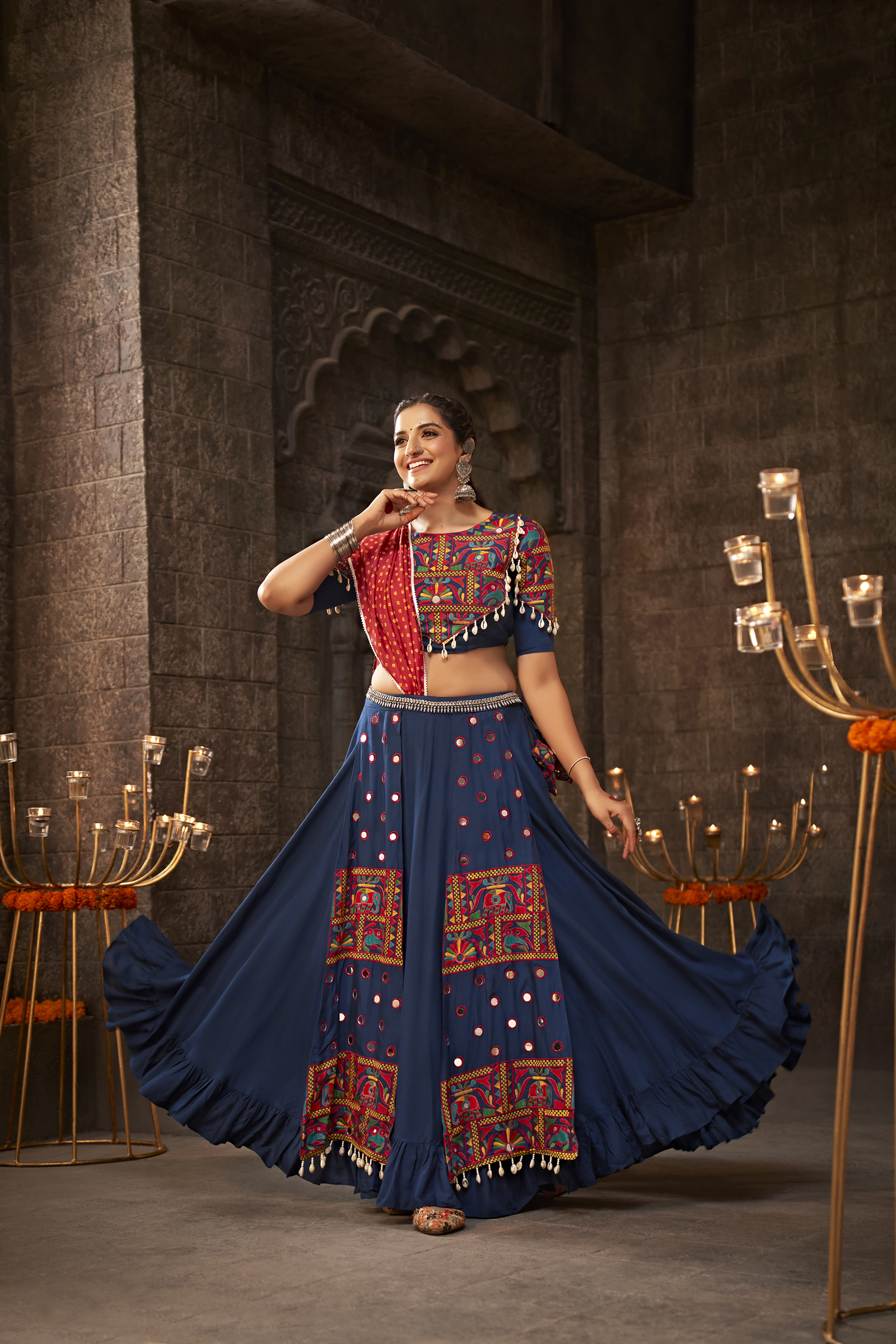 Blue Thread Embroidered Chaniya Choli for Indian Navratri Special Collection