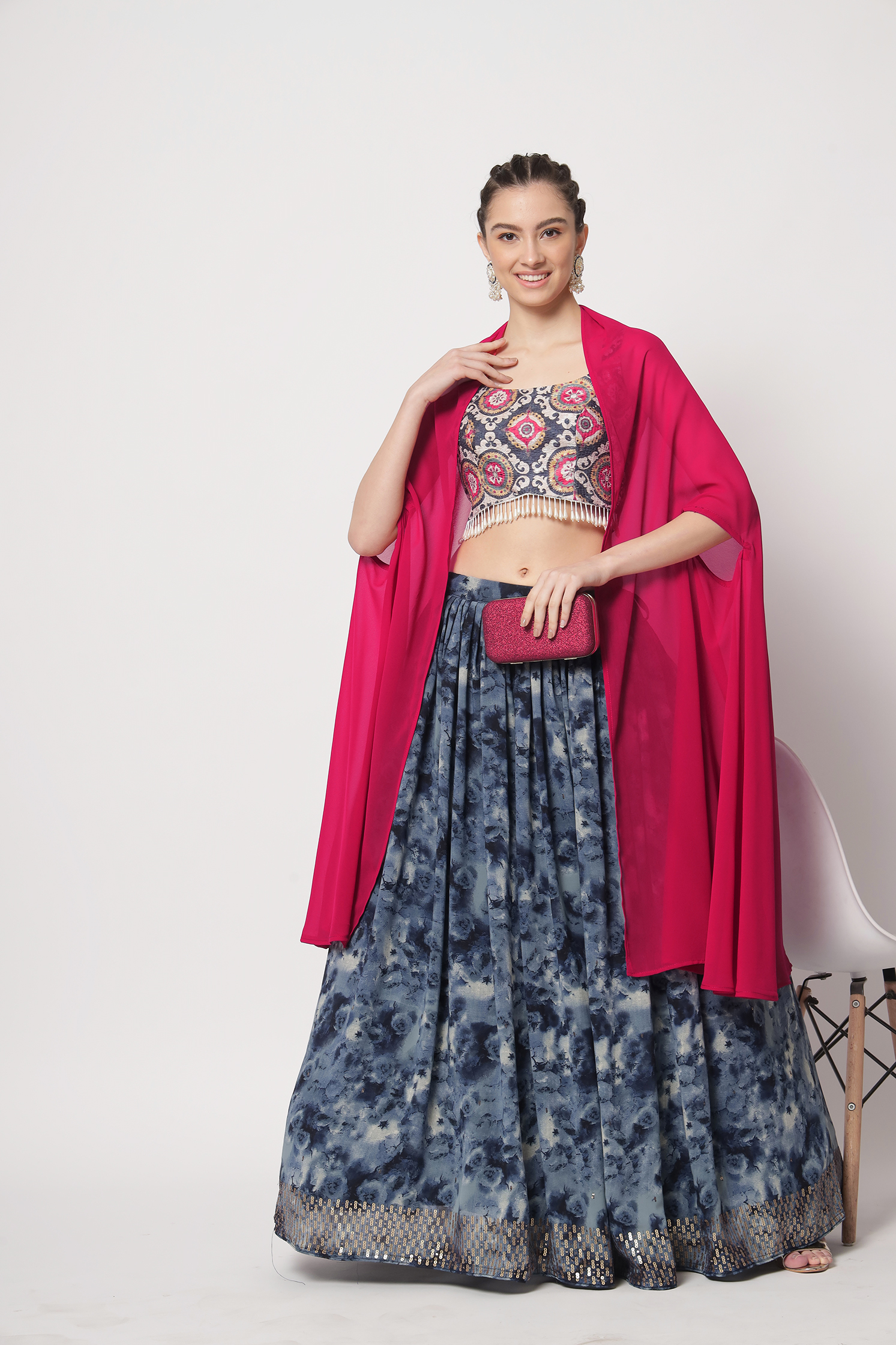 Printed Semi-Stitched Lehenga & Unstitched Blouse With Dupatta