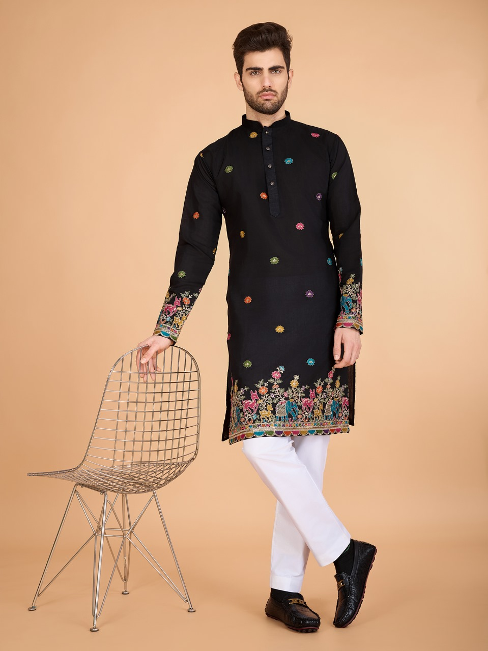 PARTY WEAR BLACK MENS KURTA