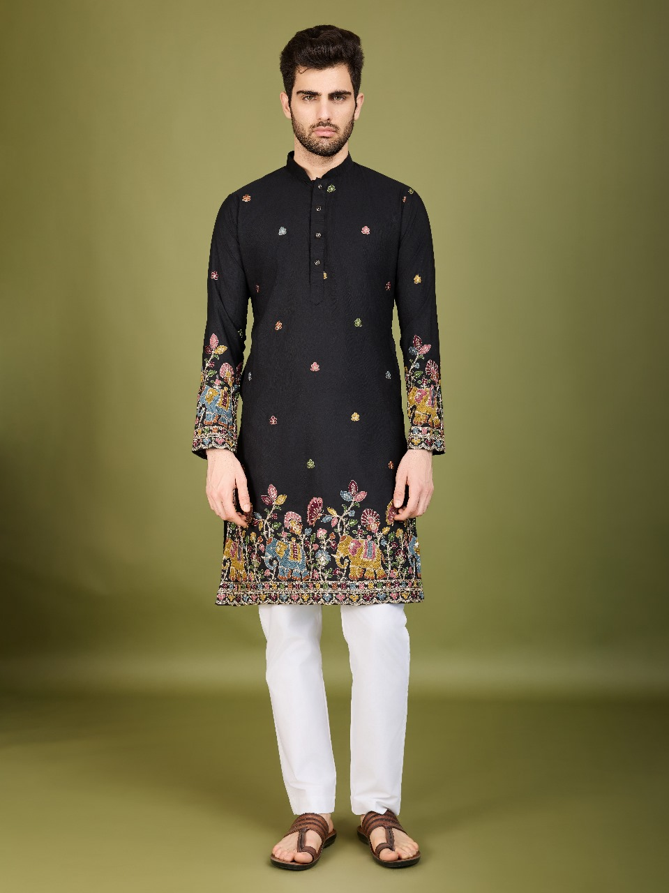 SHUBHVASTRA BLACK  COTTON  MENS KURTA