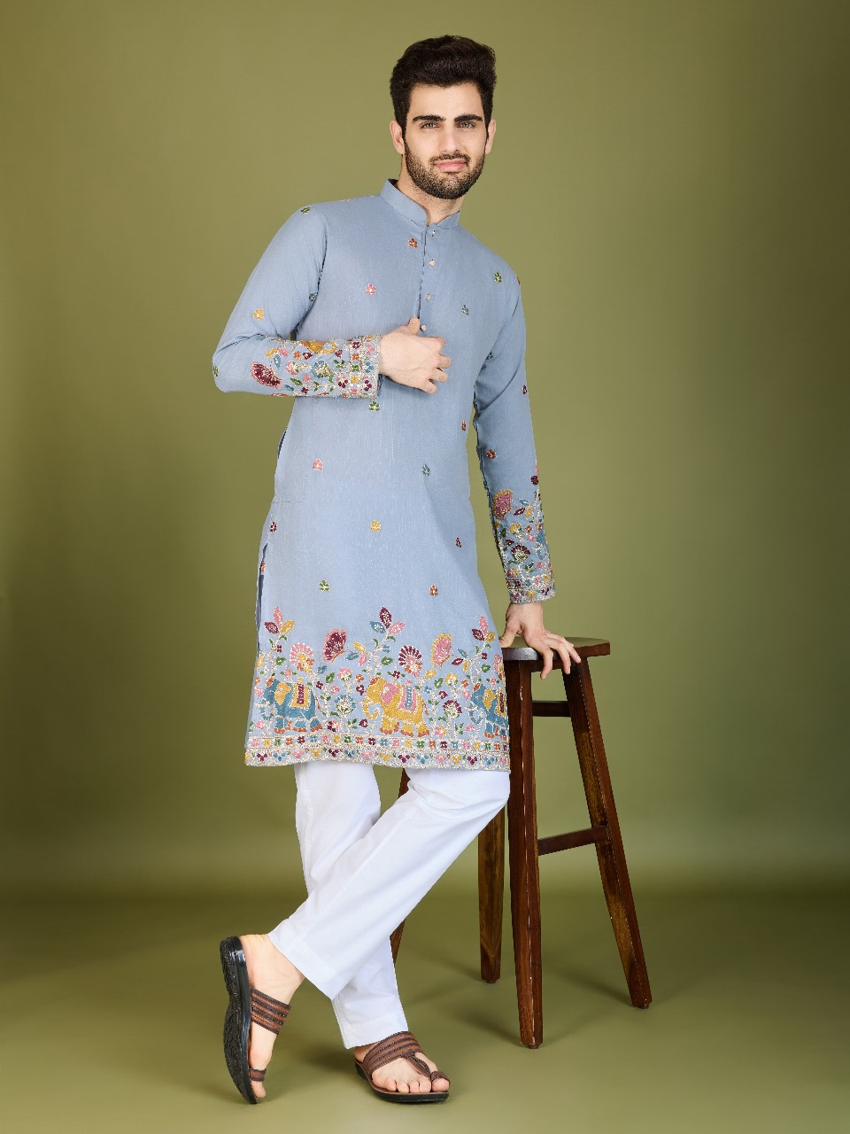 SHUBHVASTRA SKY COLOR COTTON KURTA